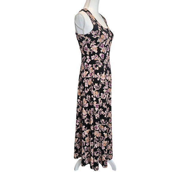 Pact Organic Cotton Black Floral Crossback Maxi Dress Small Sustainable - Picture 4 of 11